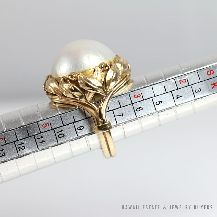 Ming’s Hawaii Mabe Pearl 16.6mm 14K Yellow Gold Ring Size 4-5