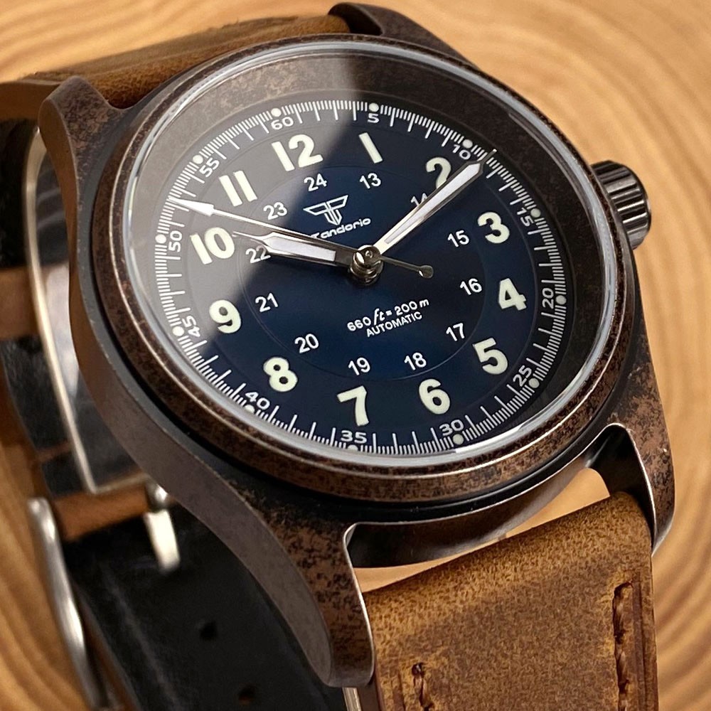 Tandorio 36mm Retro Pilot Sapphire Glass 20ATM Automatic NH35A PT5000 Men Watch