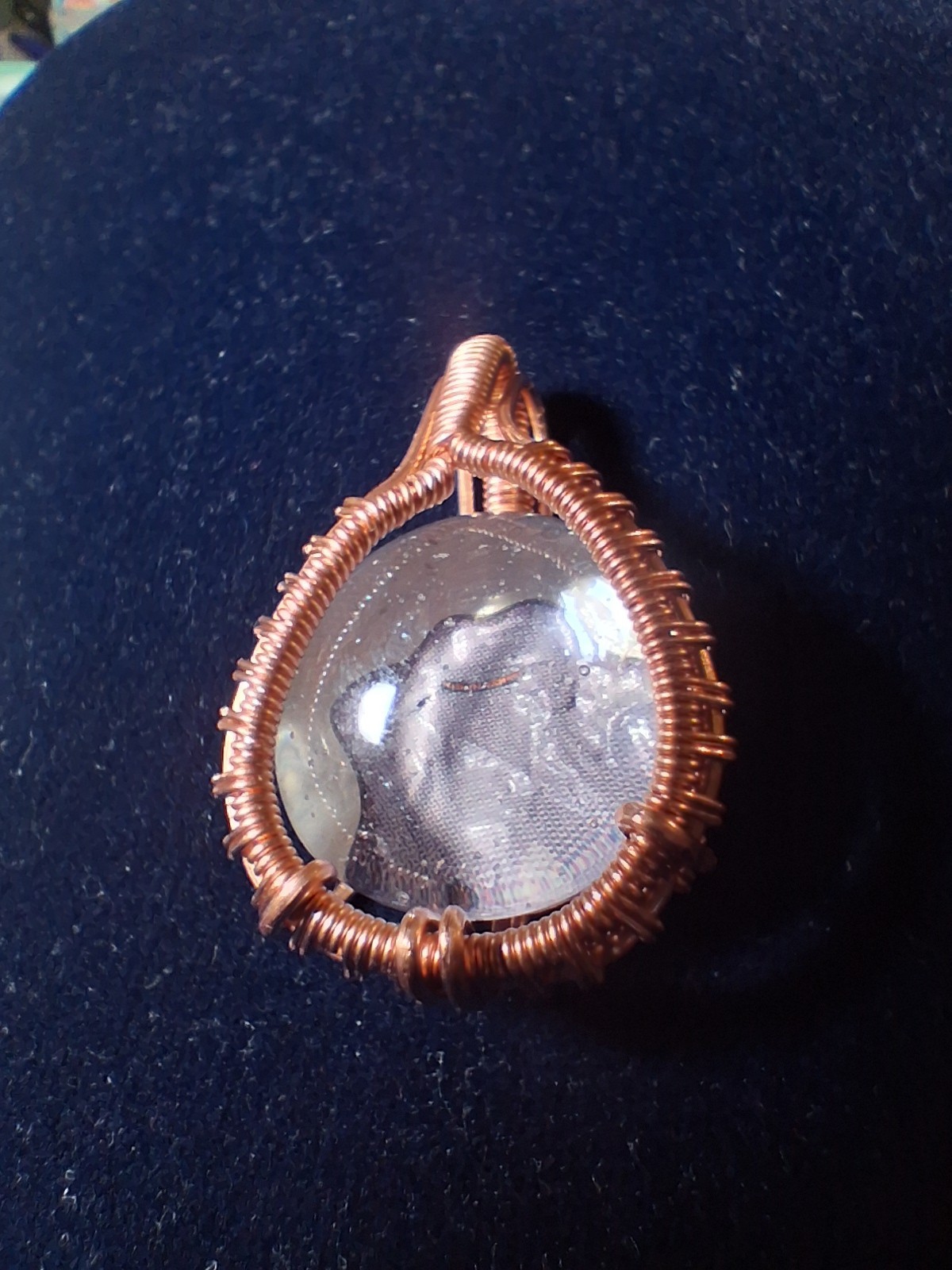 Handcrafted Copper Wire Wrapped Glass Pendant Charm