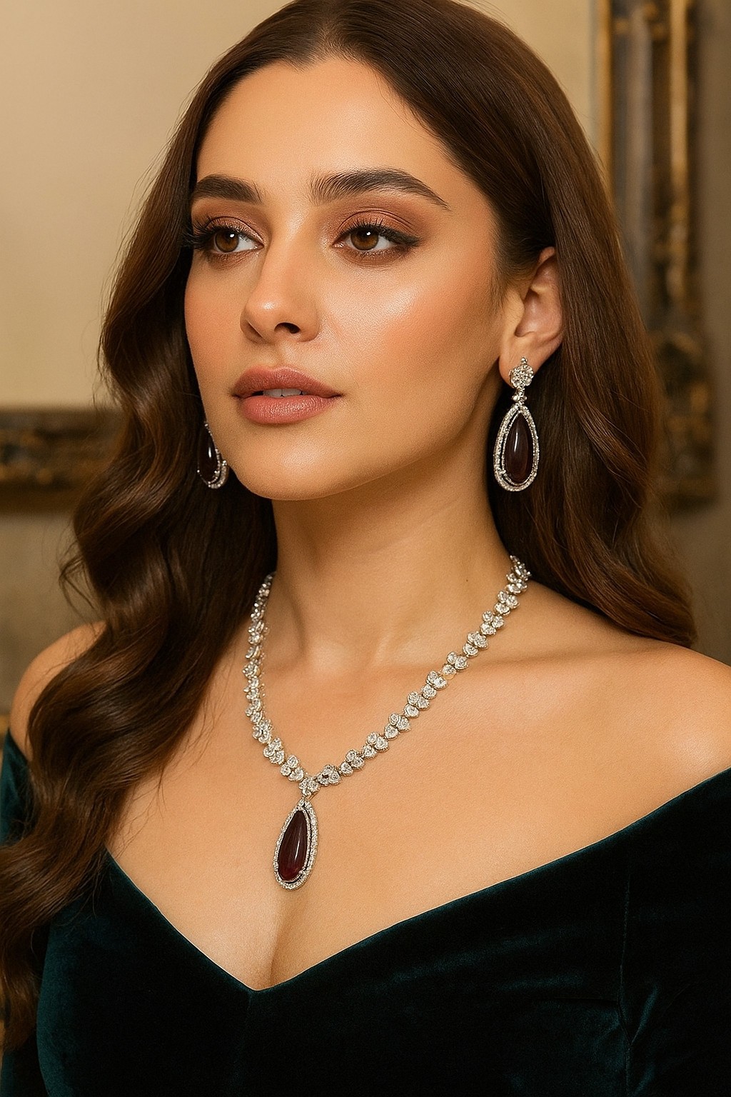 25CT Lab Created Diamond Tennis Women’s Necklace Set 14K White Gold Plated