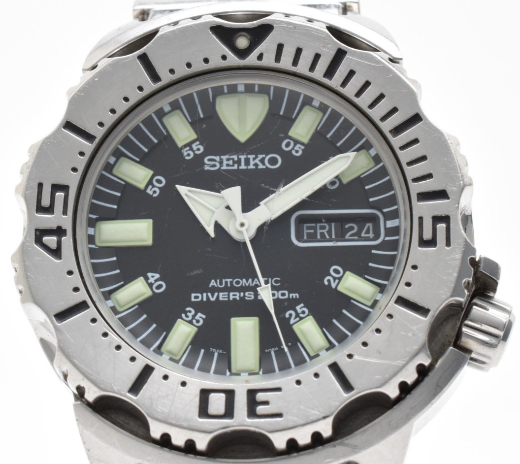 [Exc+5] SEIKO BLACK Monster 7S26-0350 Divers 200m AT Watch from JAPAN