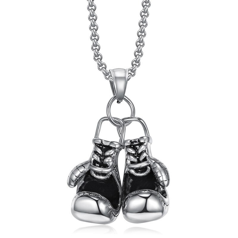 Hip-hop Men Punk Rock Personalized Stainless Steel Sport Gloves Pendant necklace