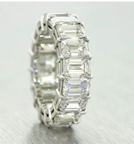 14.10 ct Emerald cut Platinum Eternity Diamond Ring Lab created IGI cert E-F VS
