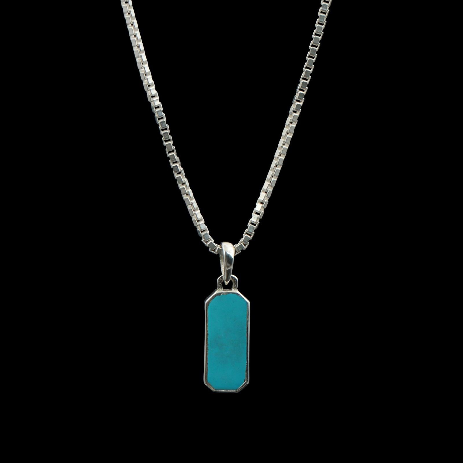 Rectangular Turquoise Pendant in Polished 925 Sterling Silver Jewelry For Gift