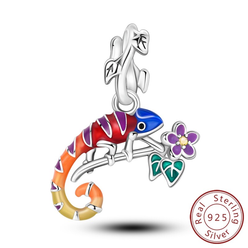 MULA 925 Sterling Silver AAA CZ Charm Enamel Spring Chameleon For Women Bracelet