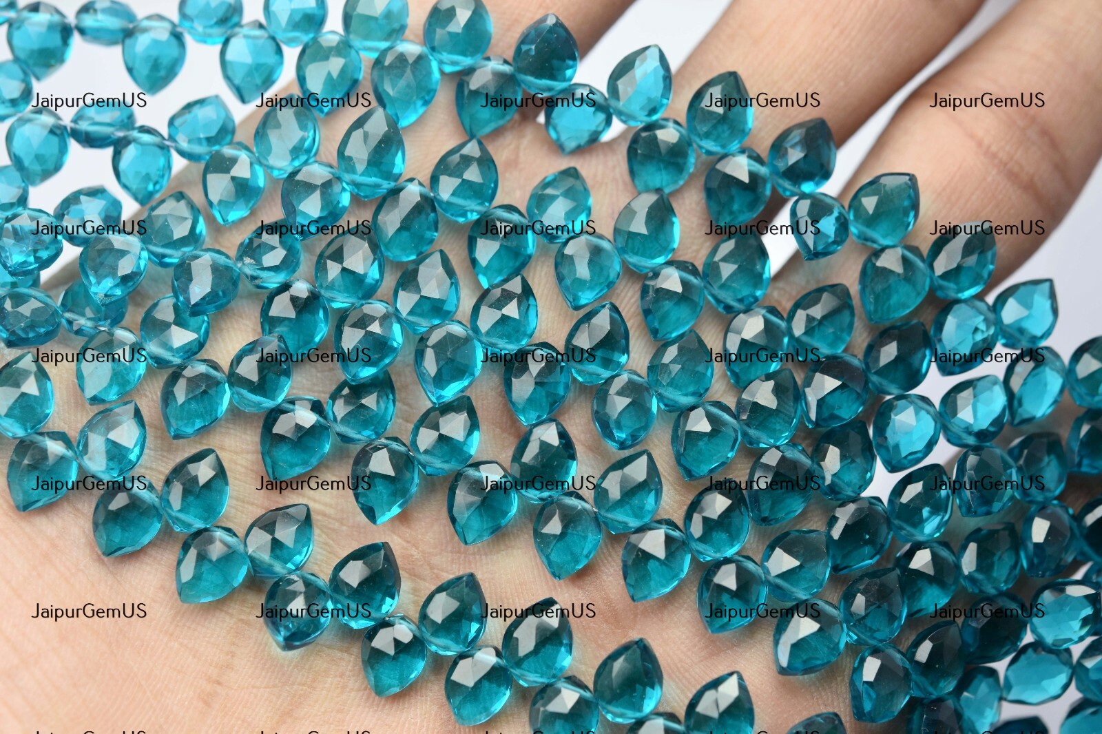 7 Inches Strand, Peacock Blue Quartz Faceted Fancy Pear Shape Size-8.00mm Approx