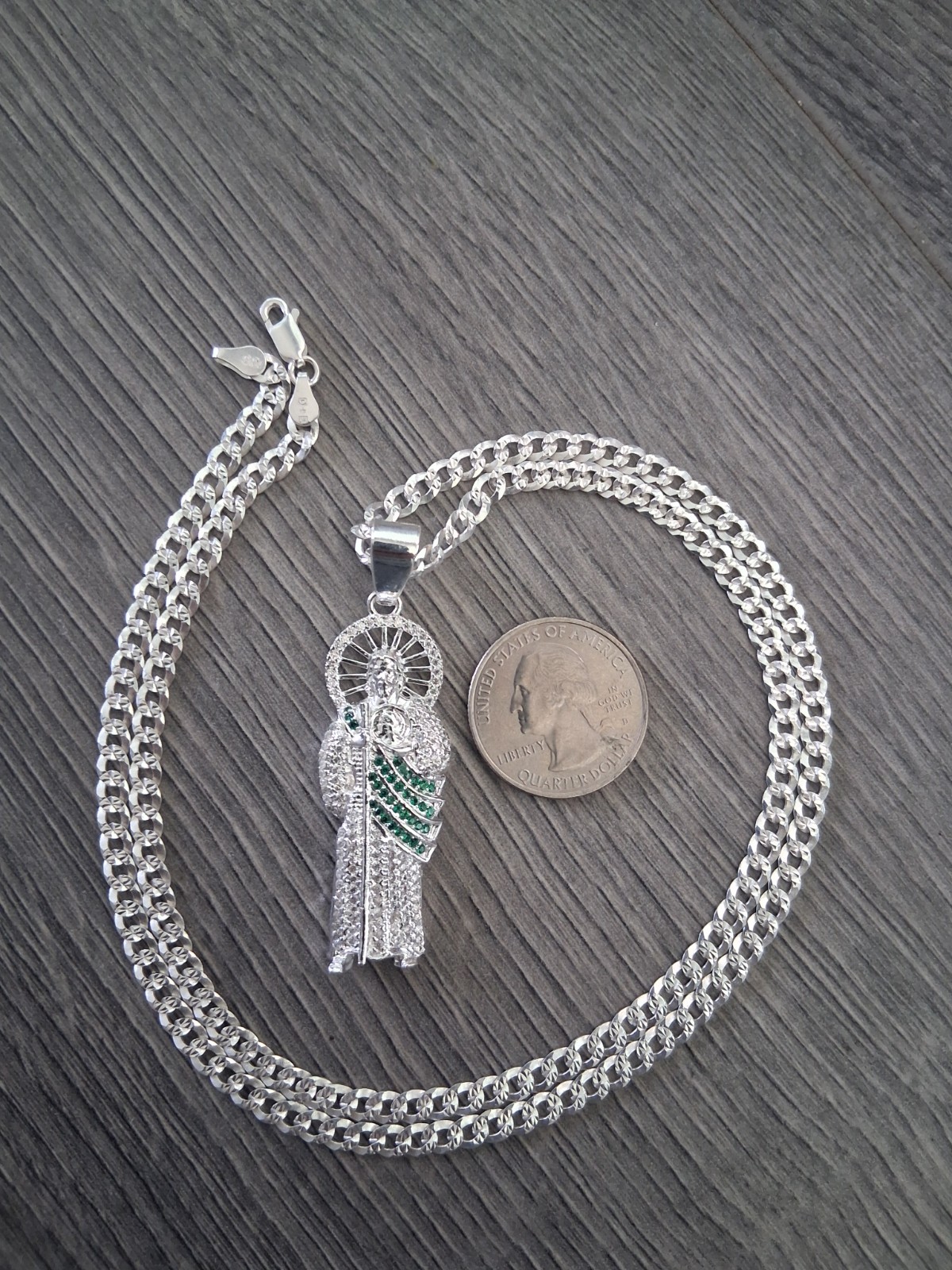 cadena y san judas c/z plata 925 / sterling silver chain & st jude 24″ 3.7mm