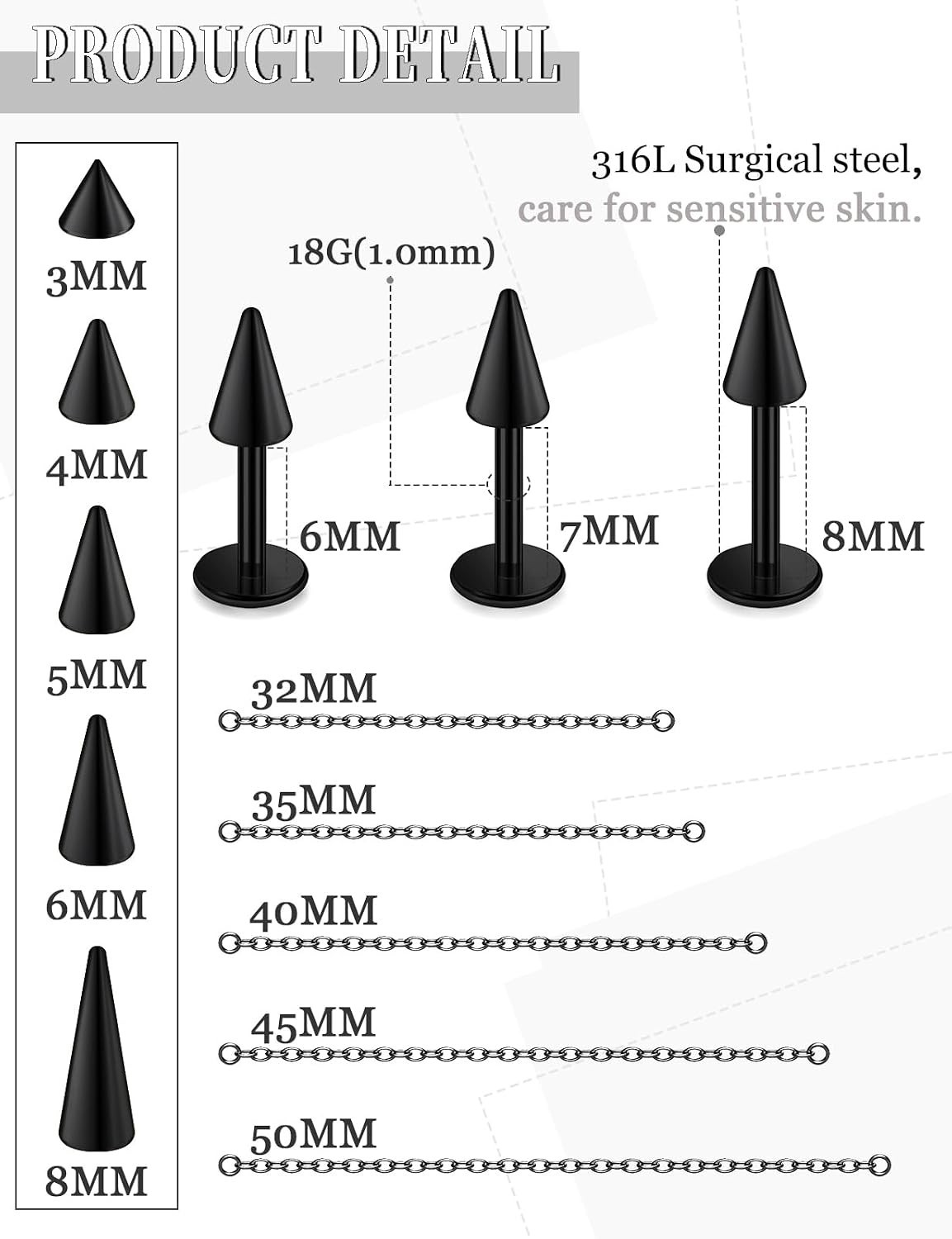 20G 18G 16G Flat Back Earrings Nose Rings Studs Chain Piercing Surgical Steel…