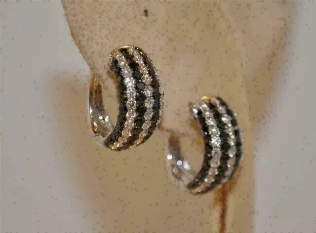 0.50Ct Round Lab Created Black Diamond Womens Hoop Earring 14K White Gold Finish