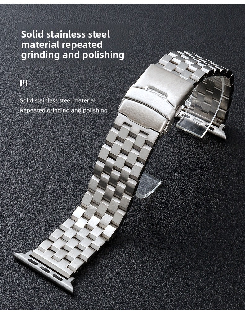 5 Beads Solid Stainless Steel Watch Band Deployment Clasp Bracelet 18 20 22 24mm
