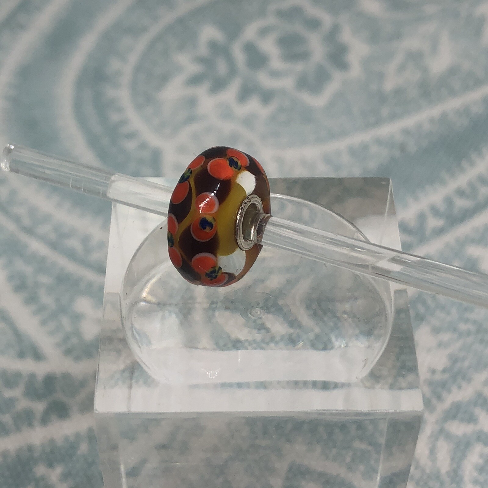 Authentic Trollbeads OOAK Orange & Brown Chains Blue with Dots on Yellow CC, New