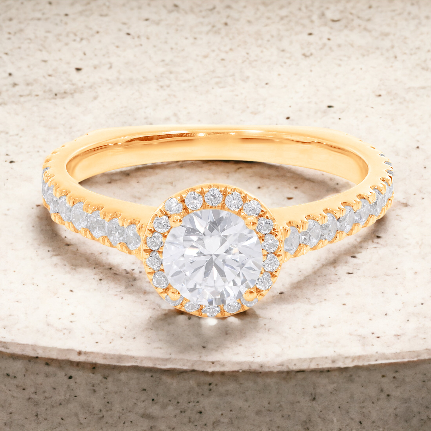 1.25 Carat Round Cut Moissanite Halo Engagement Ring in 925 Silver for Women
