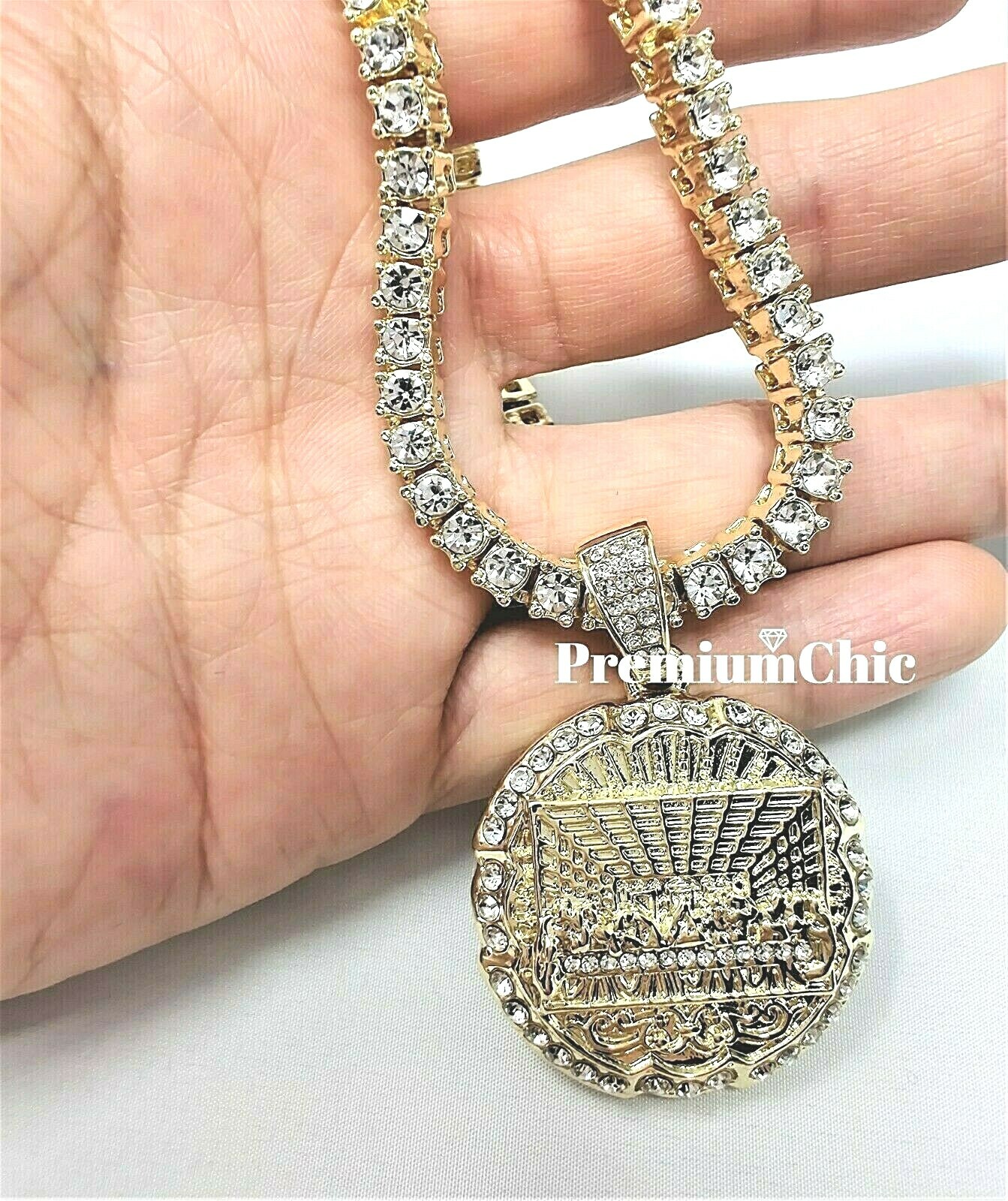 LAST SUPPER Pendant & ICED Tennis Chain Mens 14k Gold Plated Hip Hop CZ Jewelry