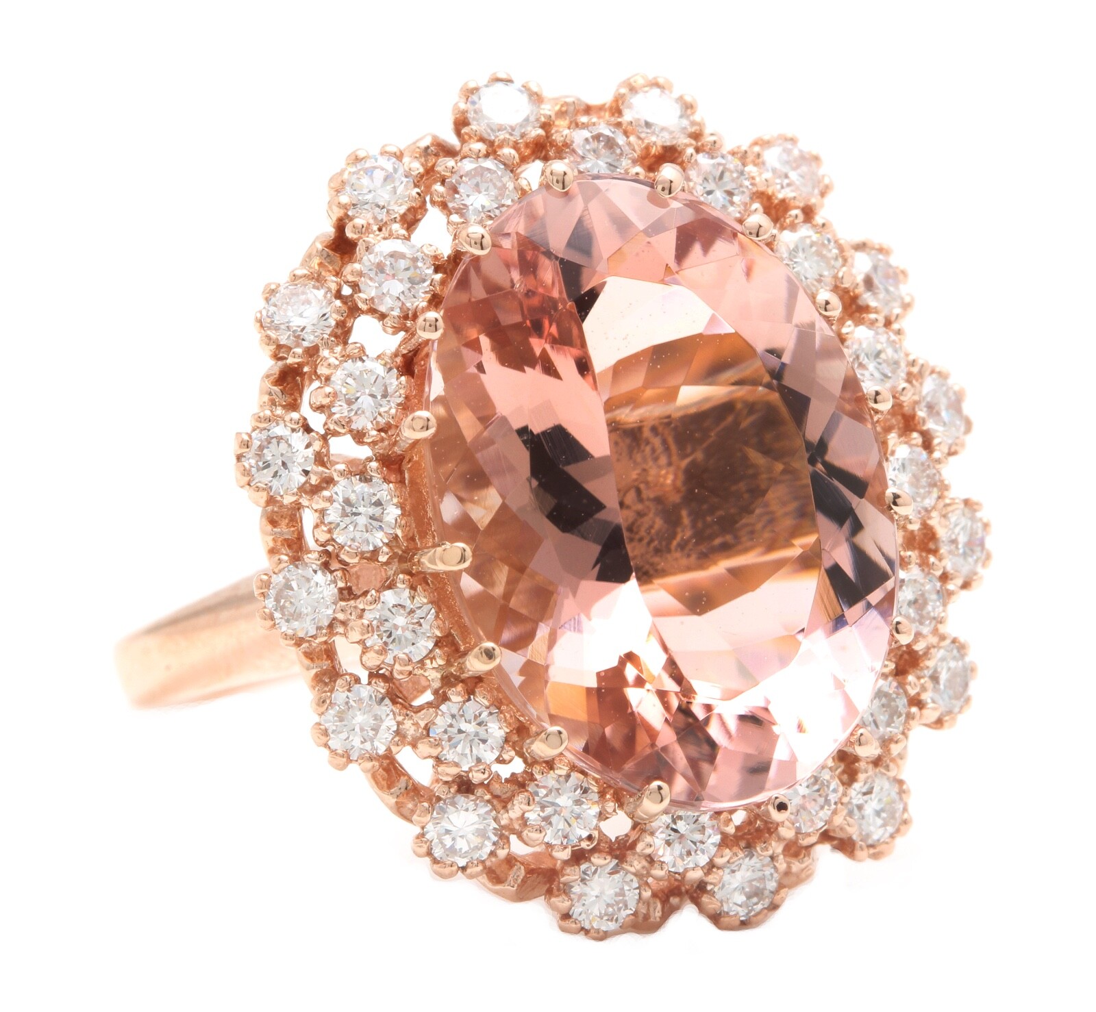 14.60 Carats Natural Morganite and Diamond 14K Solid Rose Gold Ring