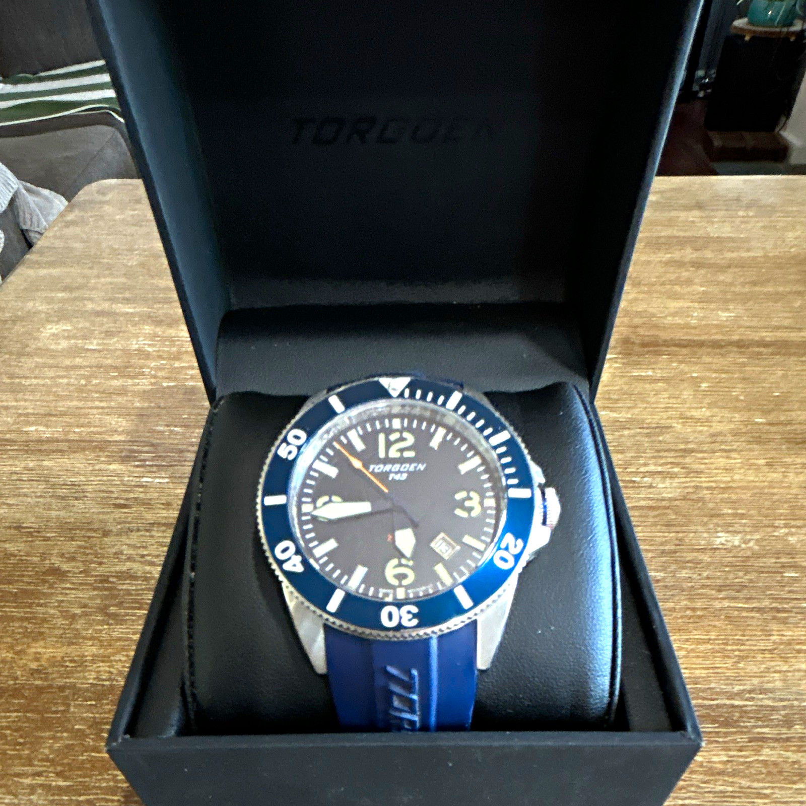 Torgoen T43 Diver Quartz 47mm 200m Black Dial Blue Strap Date Box