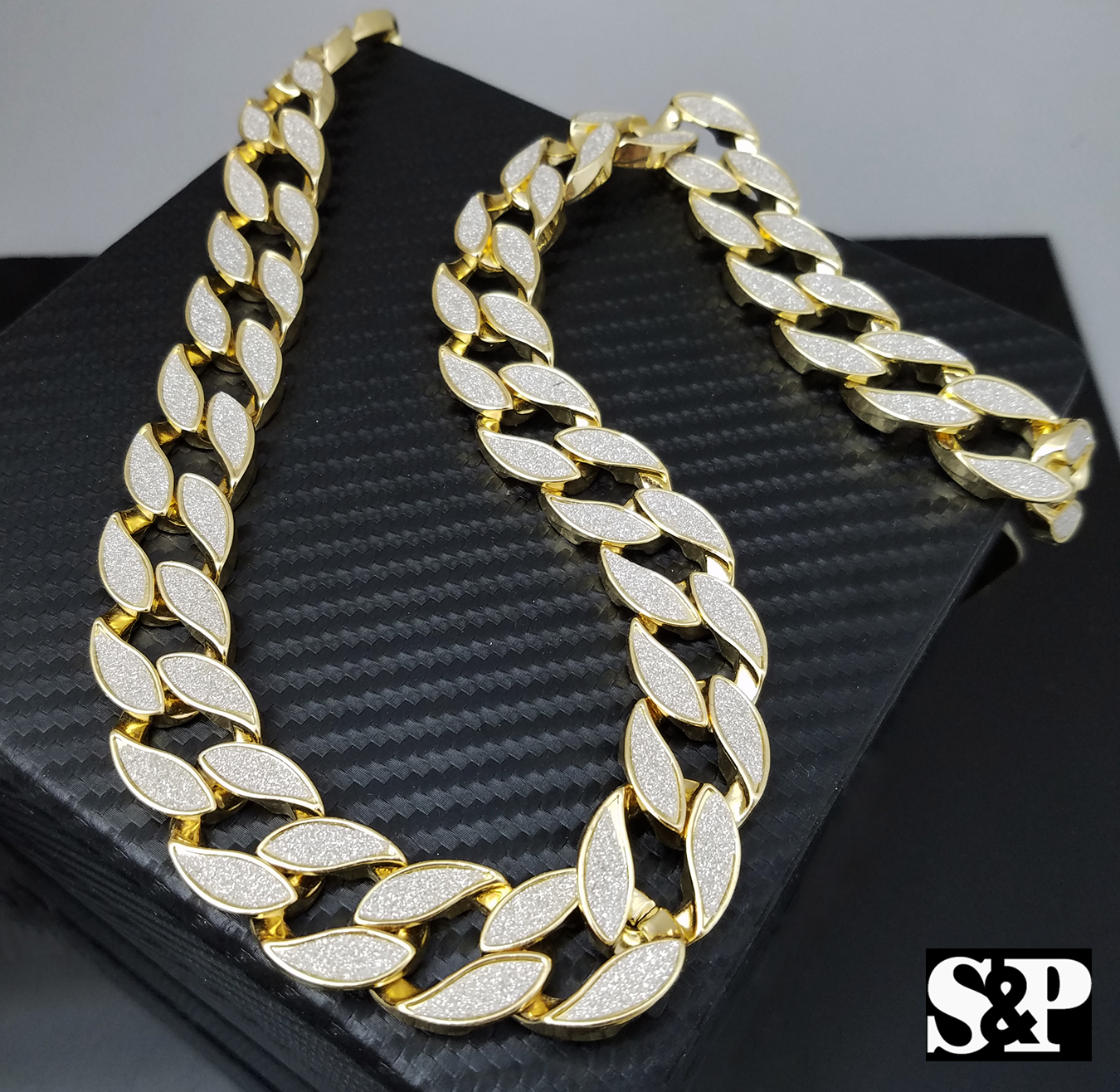Sand Blast Bling 18mm 30″ Miami Cuban link Chain & 18mm 8.5″ Bracelet Combo Set