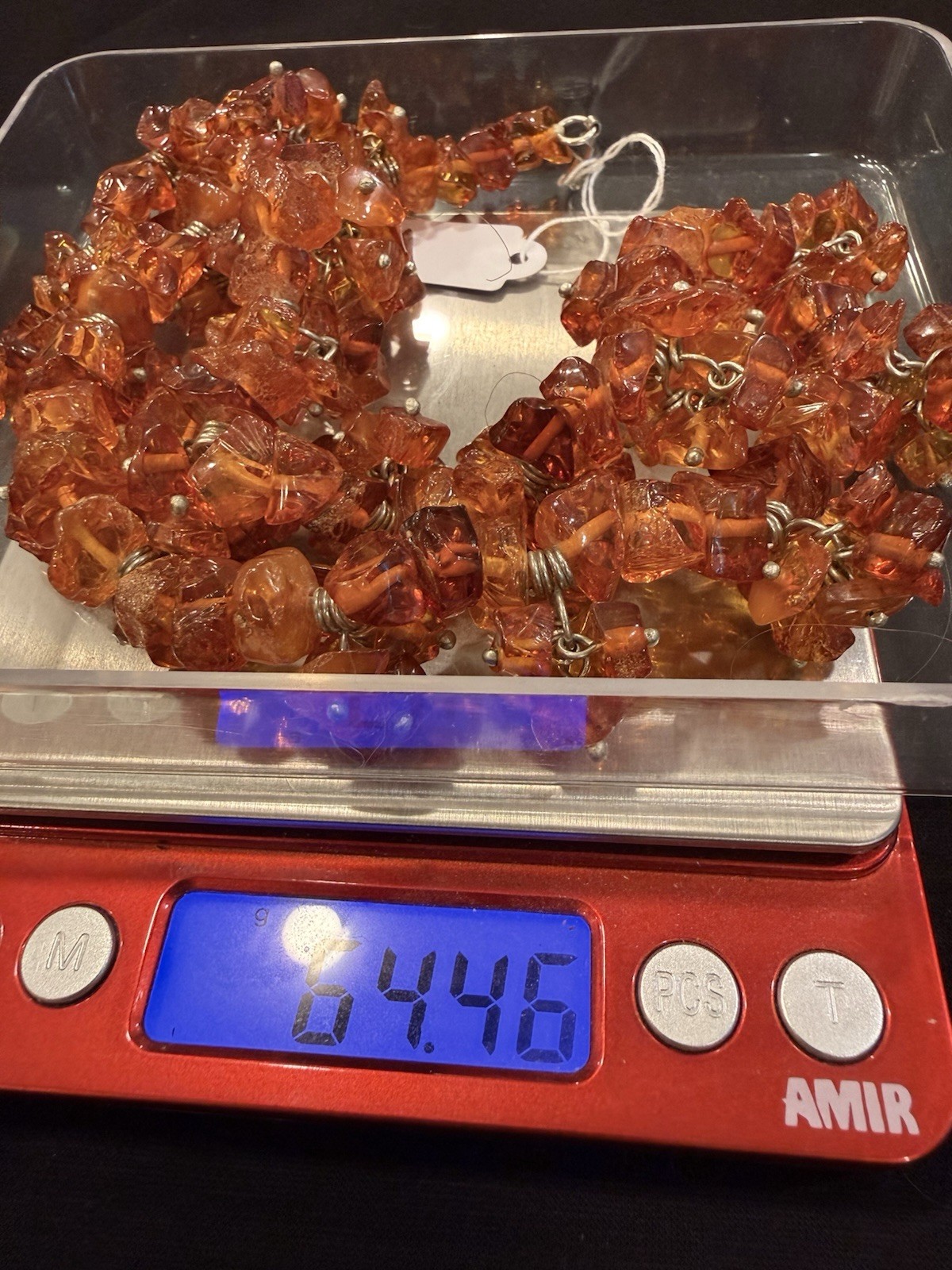 Vintage Genuine Amber Cluster Nugget Necklace Collar Style Orange Red 65g