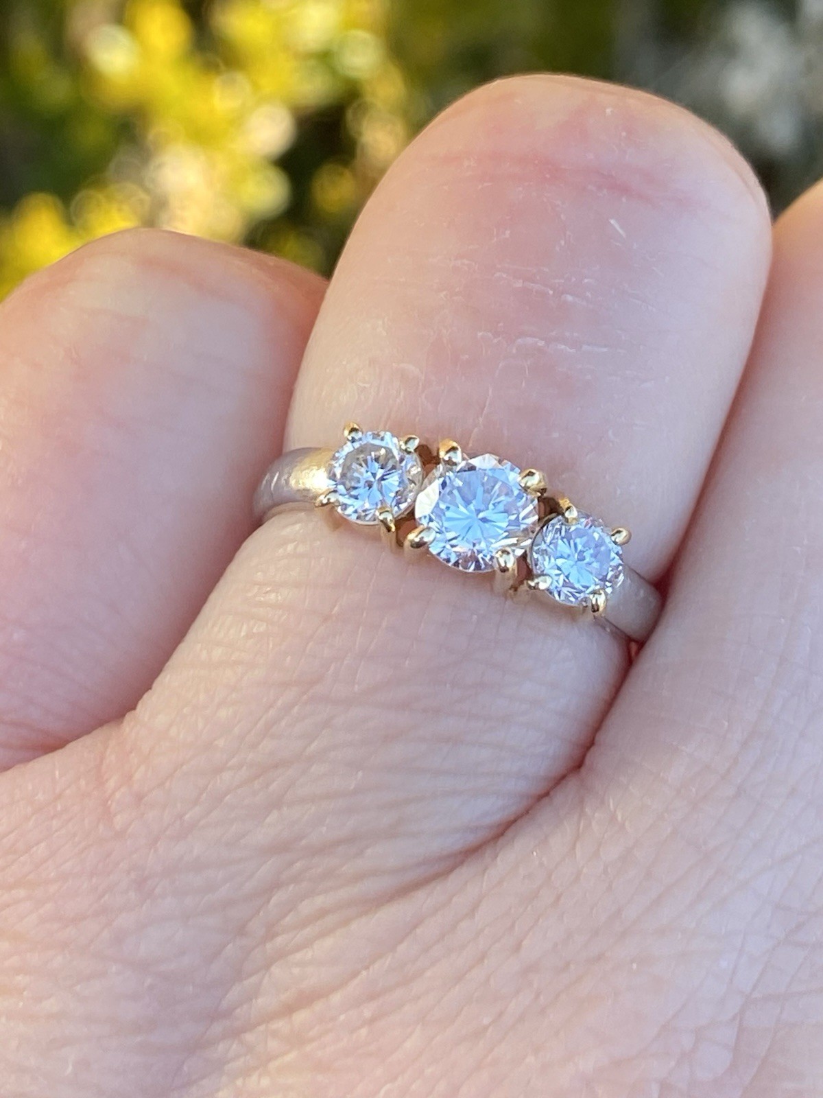 Platinum & 18K YG 1.00TCW 100% Natural Diamond Three Stone Ring