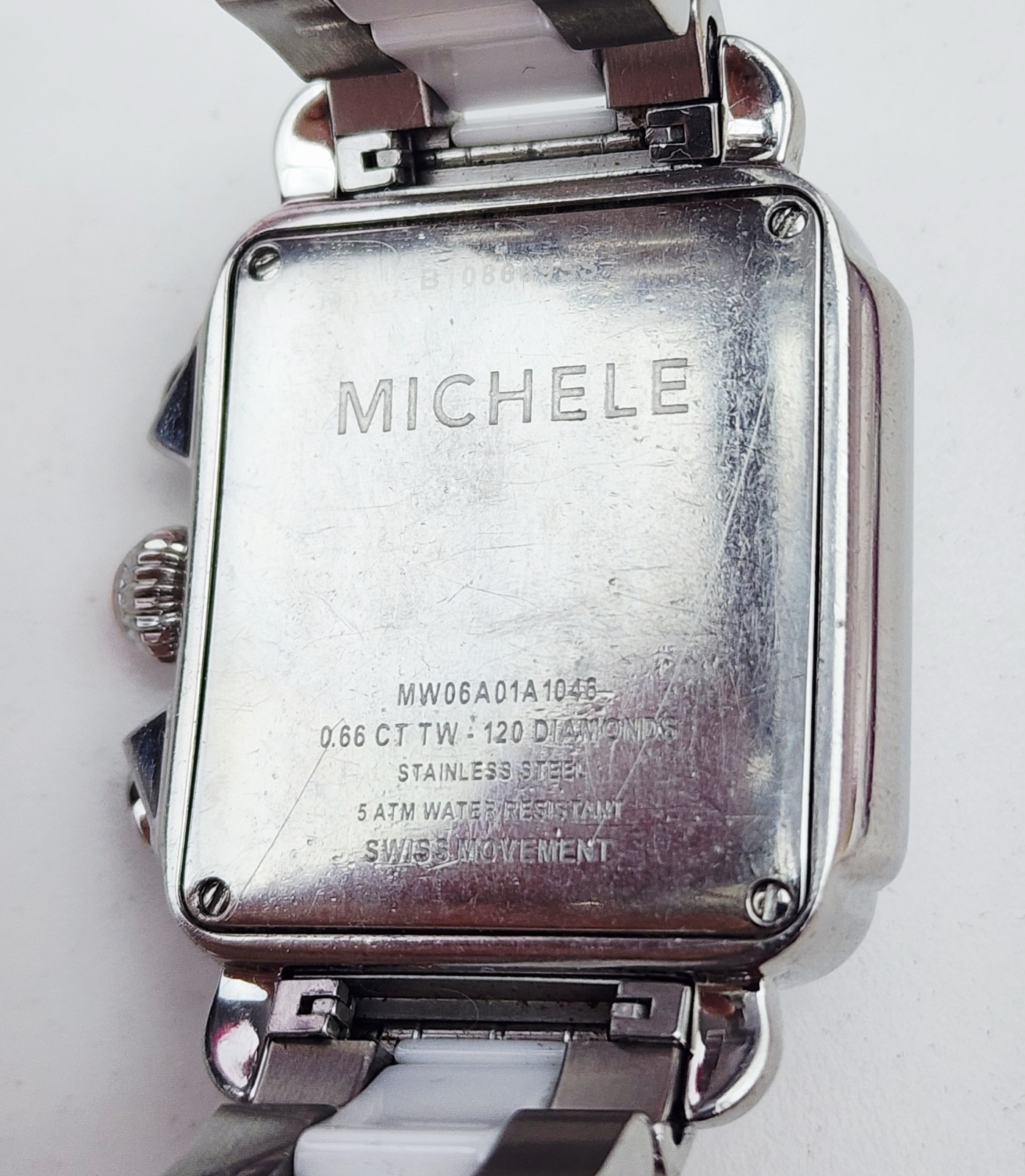 Women’s CHRONOGRAPH Watch MICHELE “Deco” MW06A01A1046. Diamonds Bezel. MOP Dial