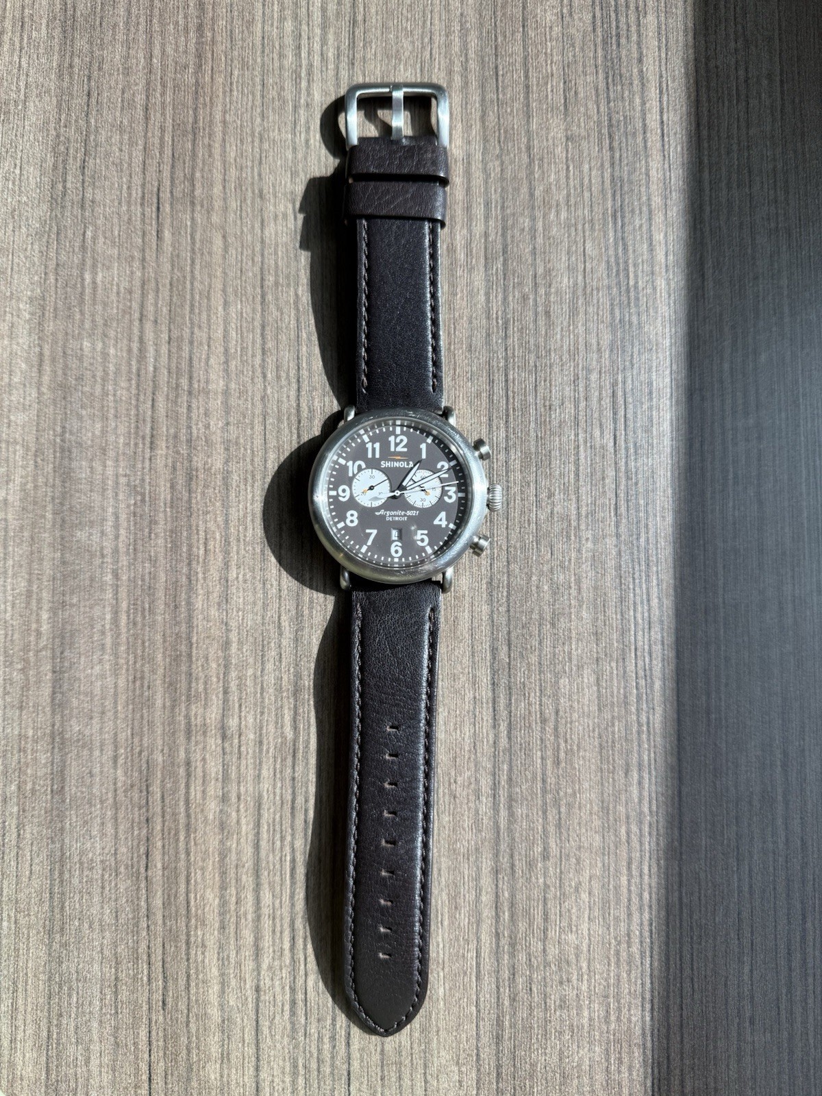 Shinola Detroit Runwell Chronograph Two Eye Wristwatch Men Gray Leather Band 47M