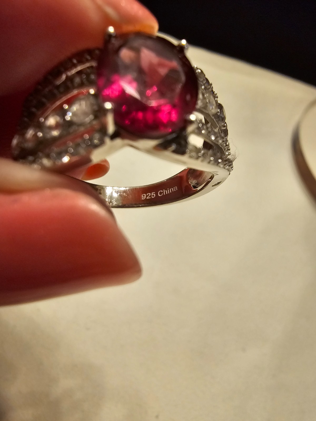 2.4 Ctw NATURAL Raspberry Rhodolite w/ 1.42 ctw Rd White Zircon St Silver sz 9