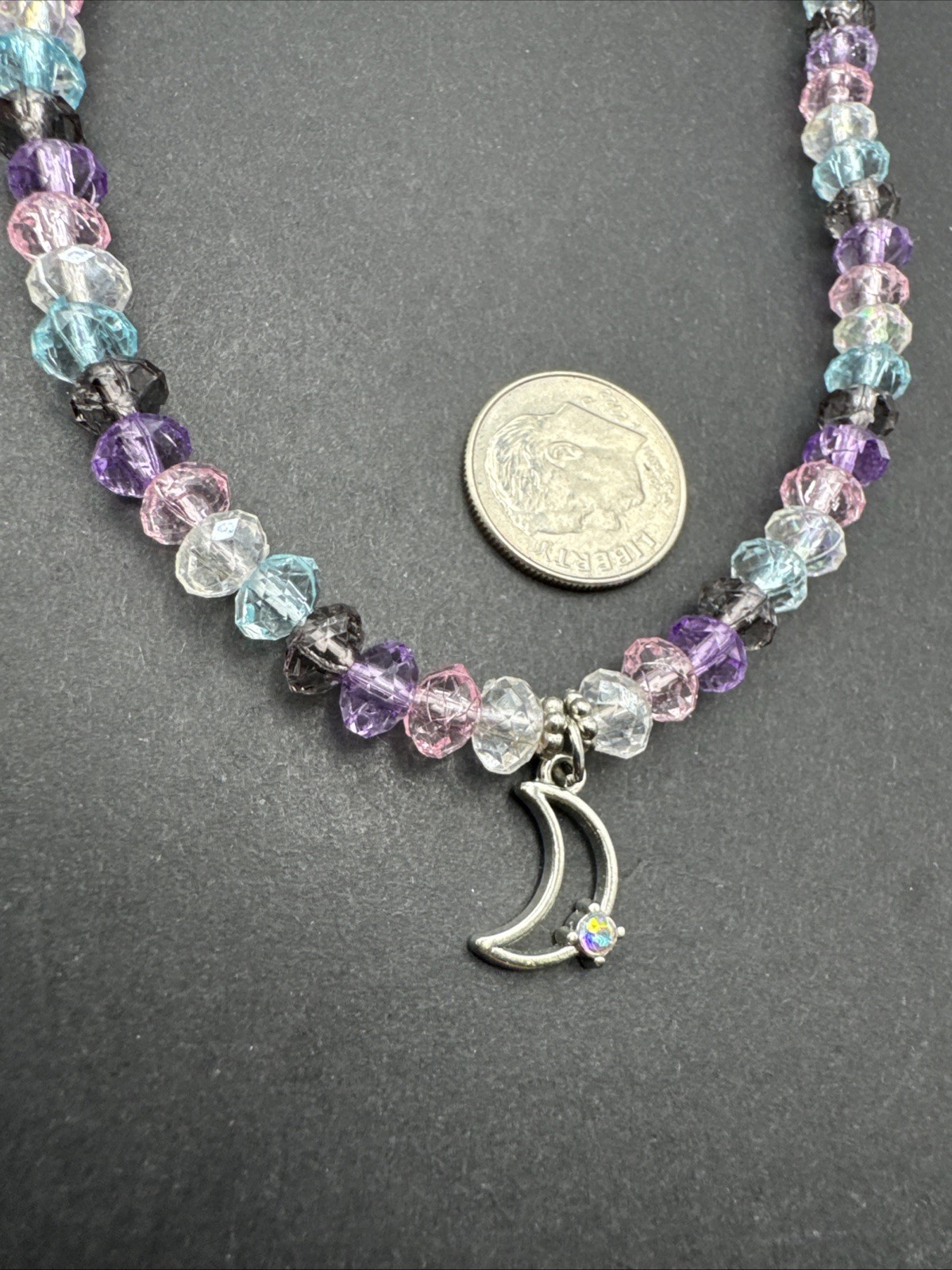 Stretch Choker Pastel Beads With Moon Iridescent Bling FREE SHIPPING!