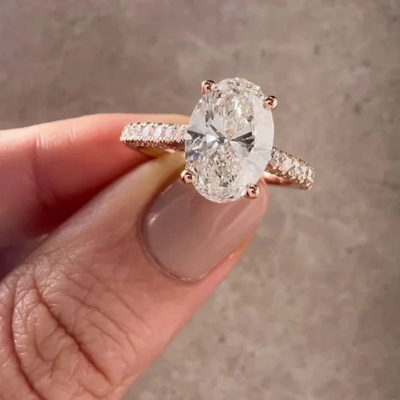 IGI 2.00 CT Oval Cut VS1 Lab Grown Diamond Solitaire Wedding Ring 14K Rose Gold