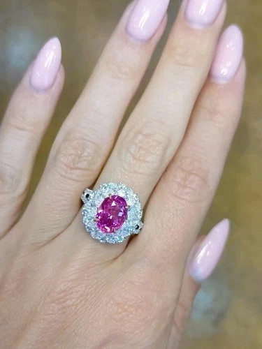 5.85 Ct Natural Pink Sapphire Diamond Engagement Ring 14k Solid White Gold 6 7 8