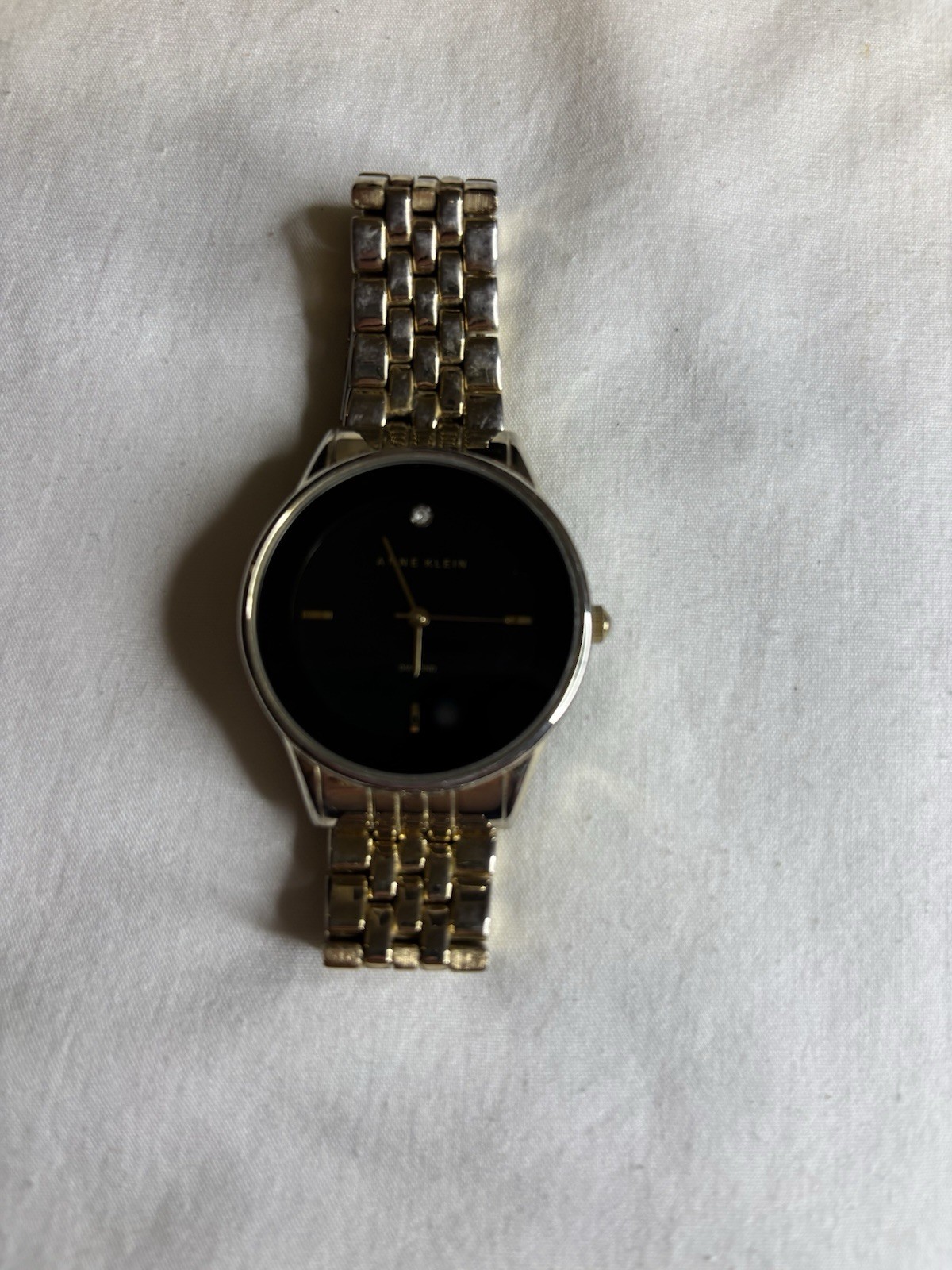 Anne Klein Watch Women Two-Tone Gold Silver Black Diamond Dial AK/1732 Excellent