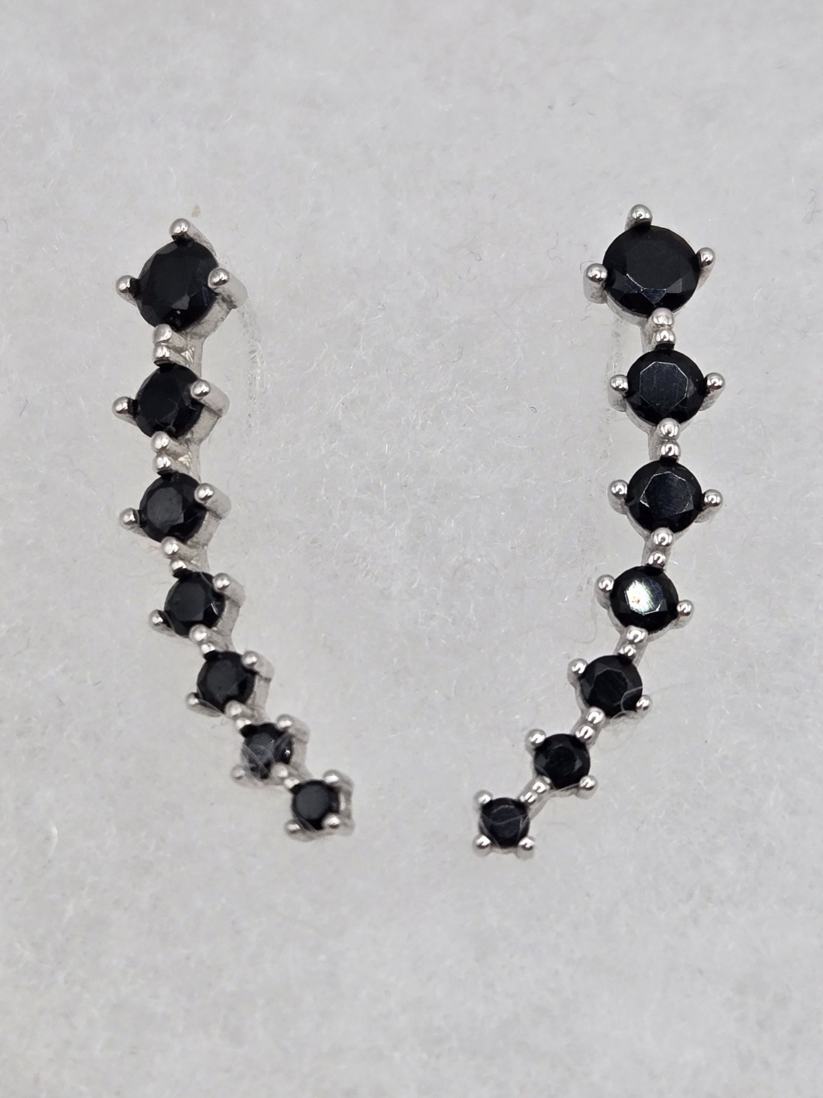 Sterling Silver Crawler Cuff Climber Earrings Black Stones