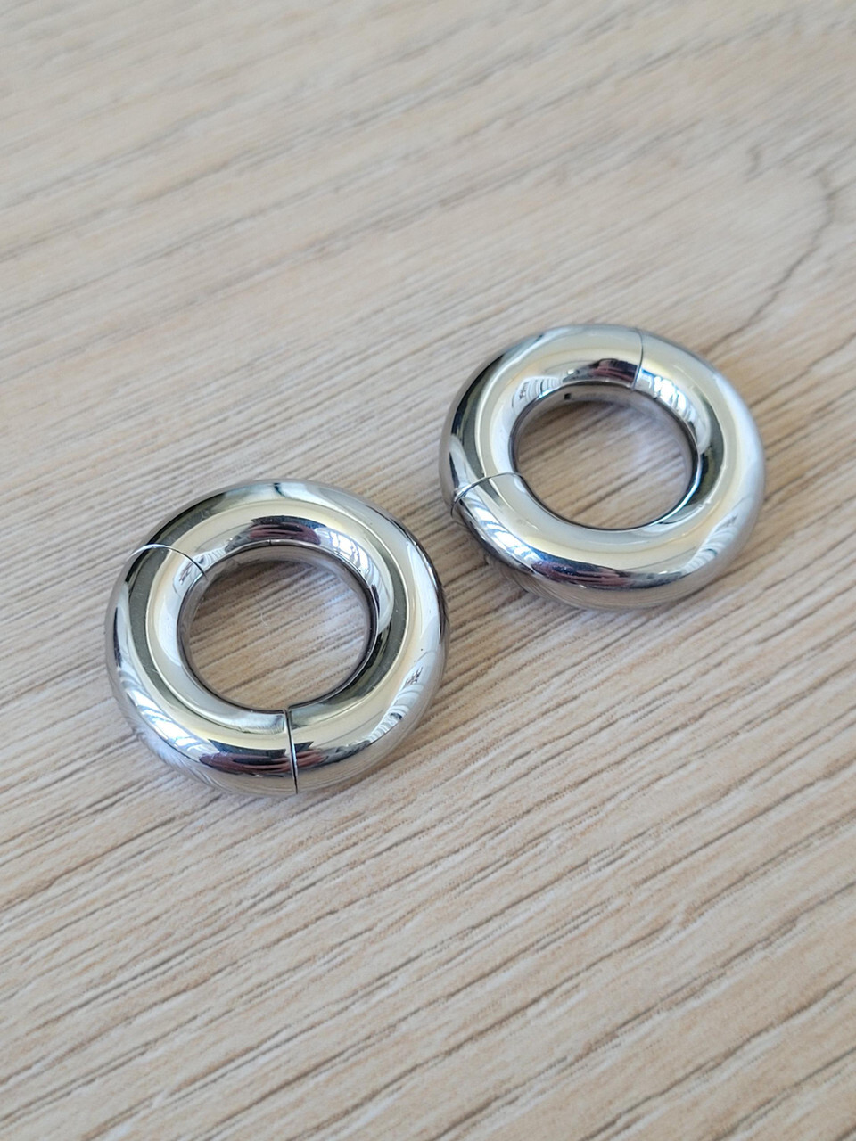 PAIR Silver Clicker Ring Hoop Earrings Steel Big Gauges Plugs for Ears men women