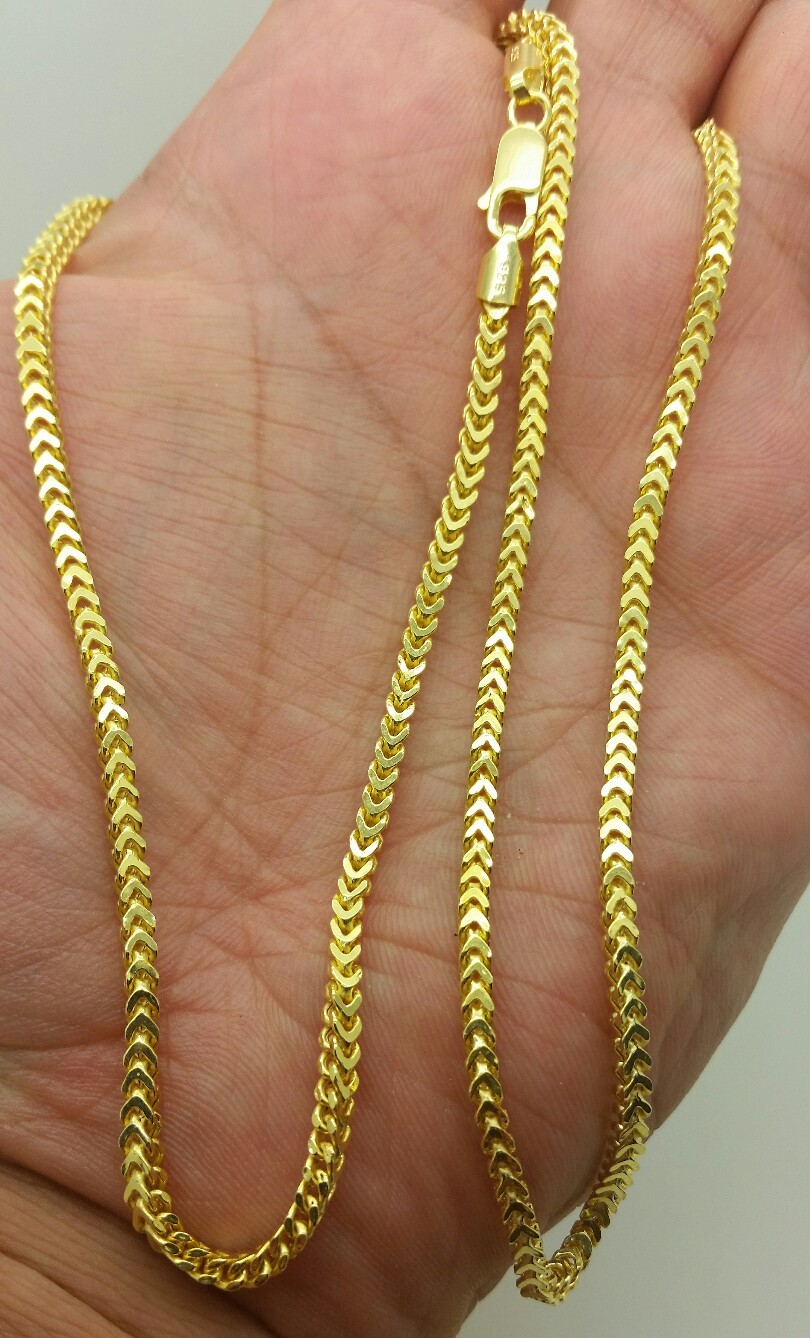 925 Sterling Silver 14k Gold Hollow Square Box Franco Link Chain 2mm