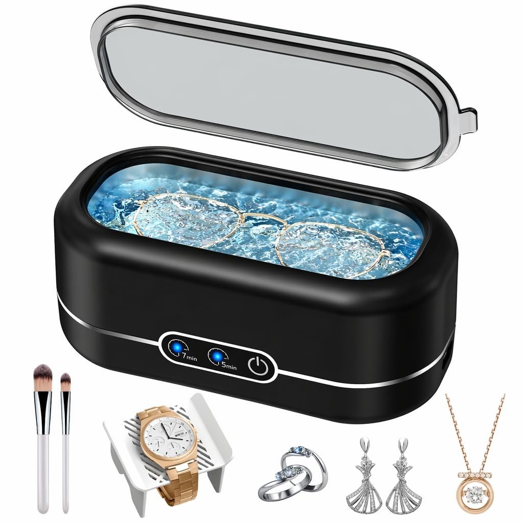 Ultrasonic Jewelry Cleaner 48KHz – Stainless Steel 12oz Pod for Rings, Glasses,