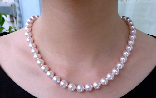 new Gorgeous 9-8 mm Akoya white natural pearl necklace 18″ 14K