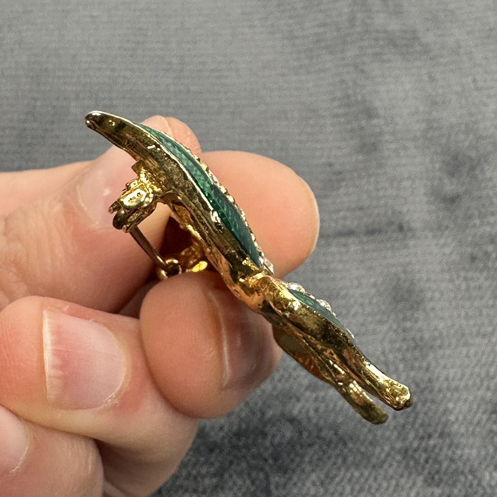 Vintage Butterfly Enamel Brooch Pin Gold Tone Red Blue Green Rhinestones Shiny
