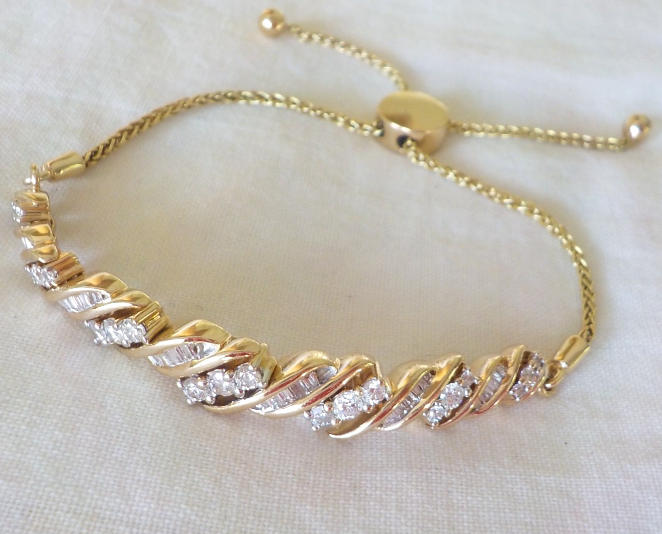 Adjustable 14k Yellow Gold Chunky Diamond Bolo Bracelet – 12.64 gms, 1.06 ctw