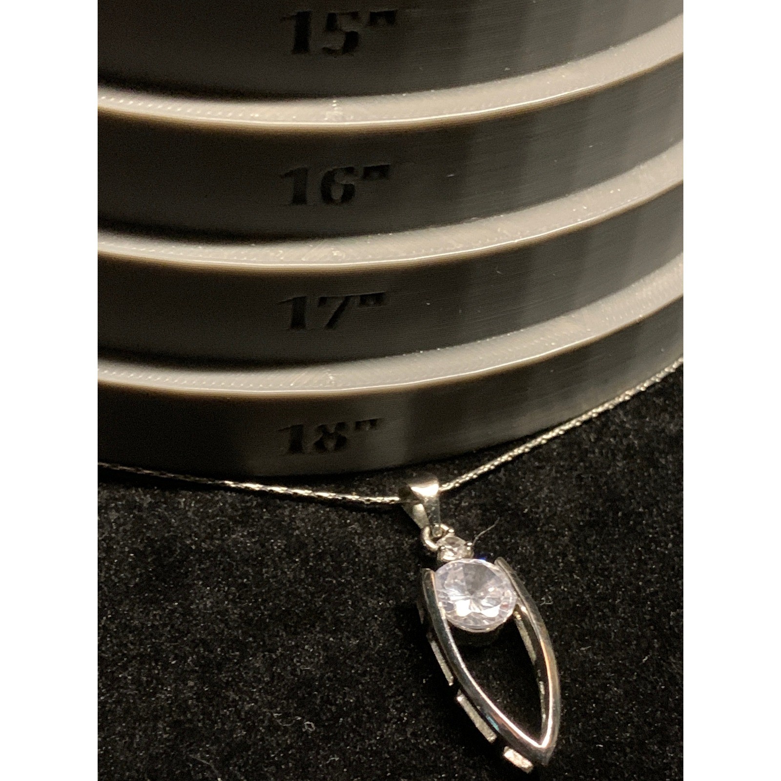 Silver Tone Layered Necklace Set Faux Pearl Station & CZ Solitaire Pendant
