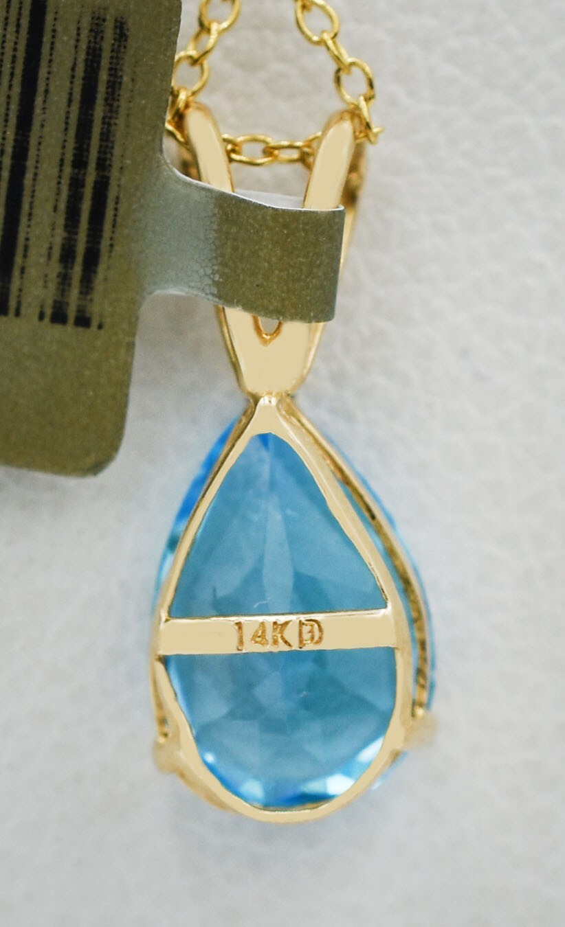 GENUINE 2.88 Cts BLUE TOPAZ PENDANT 14K GOLD – MADE IN USA – Free Appraisal
