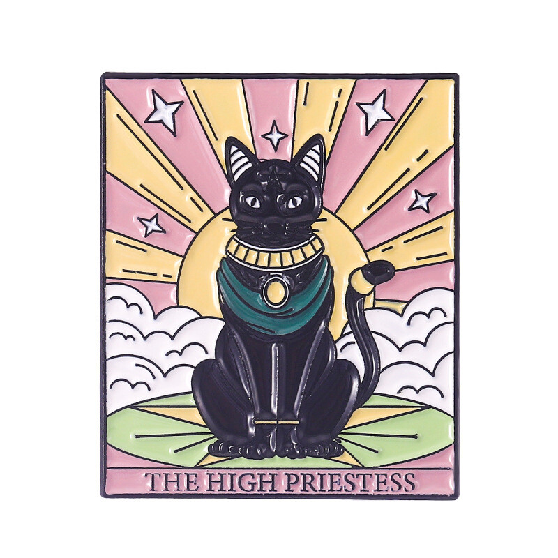 Badge^^ Pins Brooch Lapel Solitaire Black Enamel brooch Tarot Hanged Cartoon Cat
