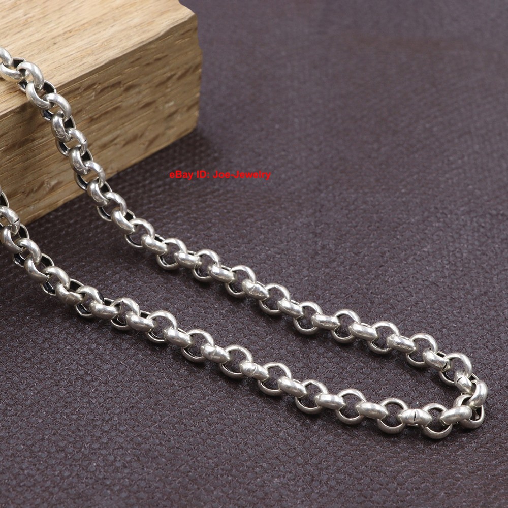 Real 925 Sterling Silver Necklace 5mm Rolo Link Chain Necklace 25.6inch 25-26g