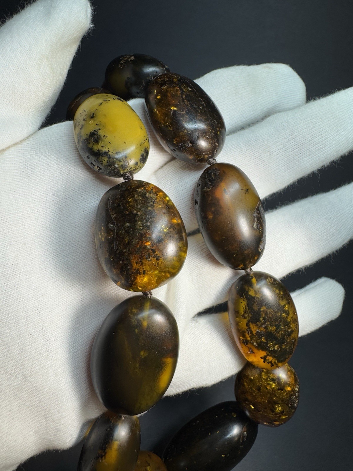 Natural Baltic Amber Necklace, Large Dark Cognac Honey Amber Oval Beads 94g 55cm