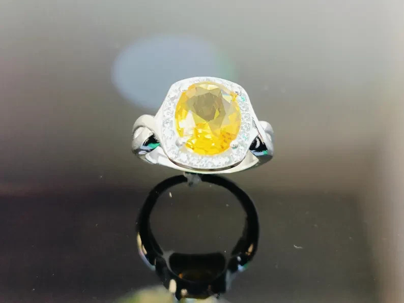 3.50Ct Round Cut Natural Citrine Diamond Wedding Ring Real 14K White Gold