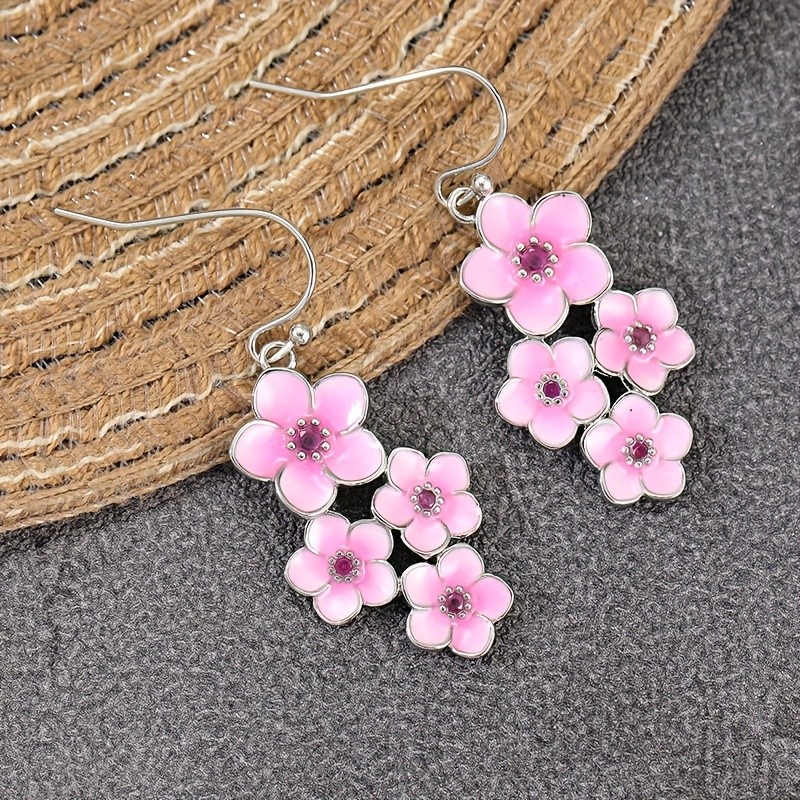 1Pcs Pink Cherry Blossom Dangle Earrings Flower Hook Drop Earrings