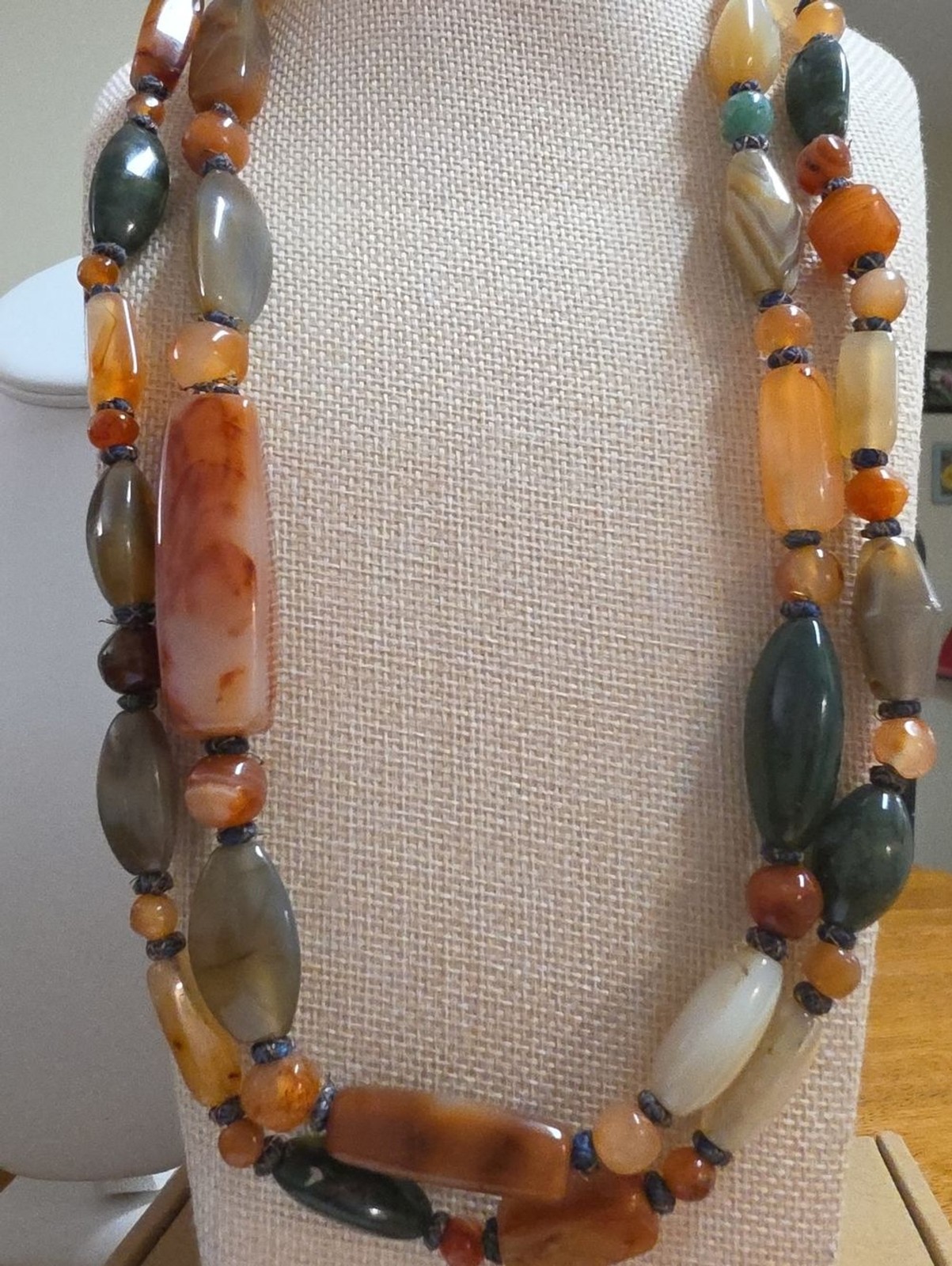 Vintage Beggars Beads Carnelian Bloodstone Aventurine Jasper Agate Necklace