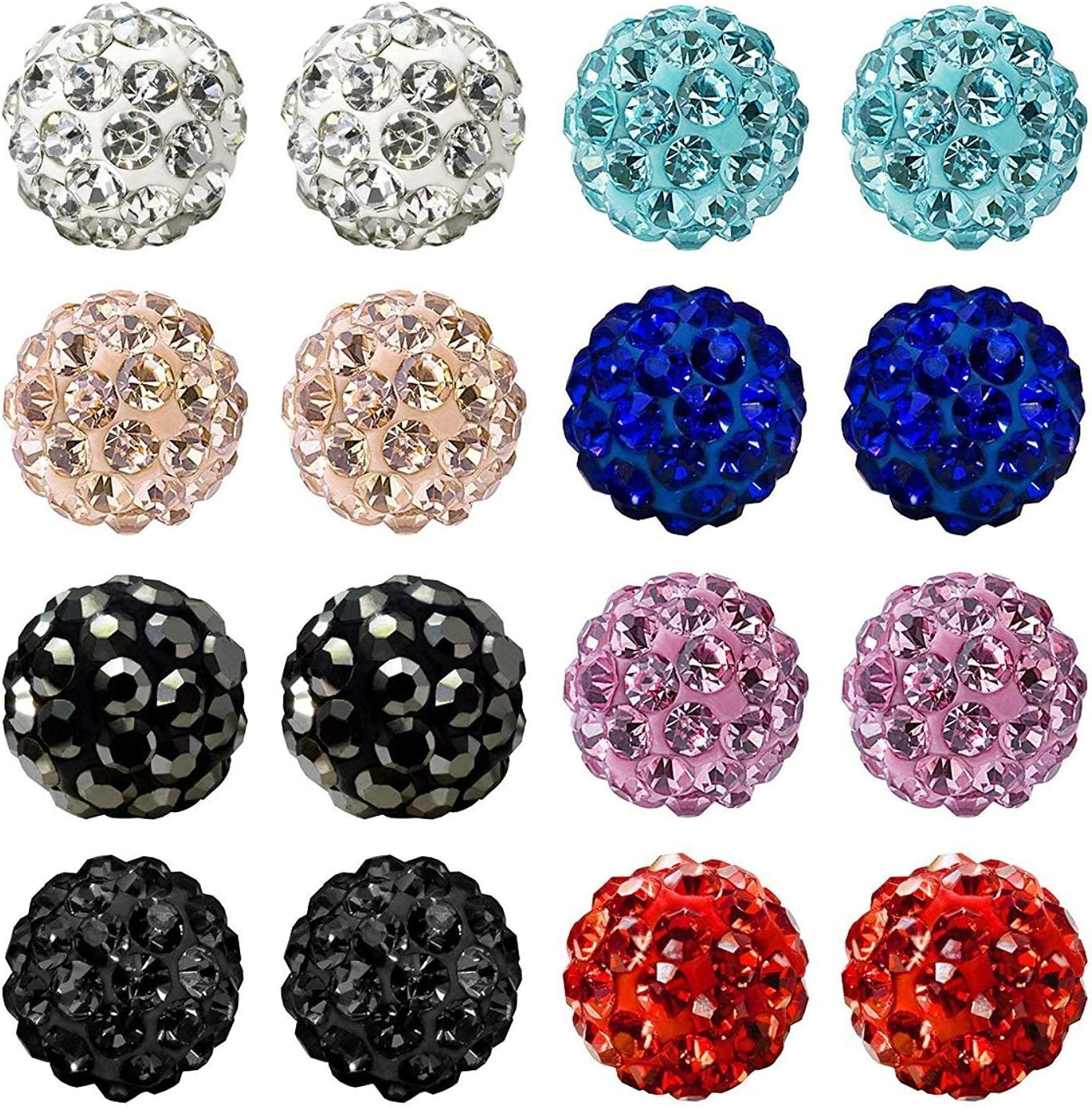Rhinestones Crystal Ball Stud Earrings Set Fireball Disco Ball Pave Bead Earr…