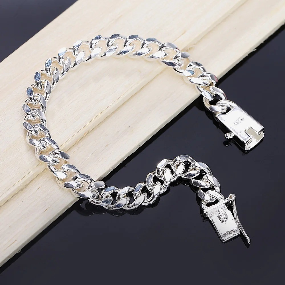 925 Sterling Silver Solid 10mm chain Bracelet men women Chain fashion Jewelry