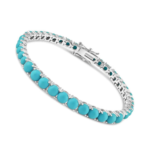Turquoise Tennis Bracelet, Natural Round Turquoise Tennis Bracelet – 925 Silver