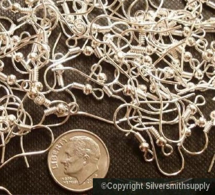 Sterling silver plated fish hook dangle earrings ball & coil style 300pc FPH011B