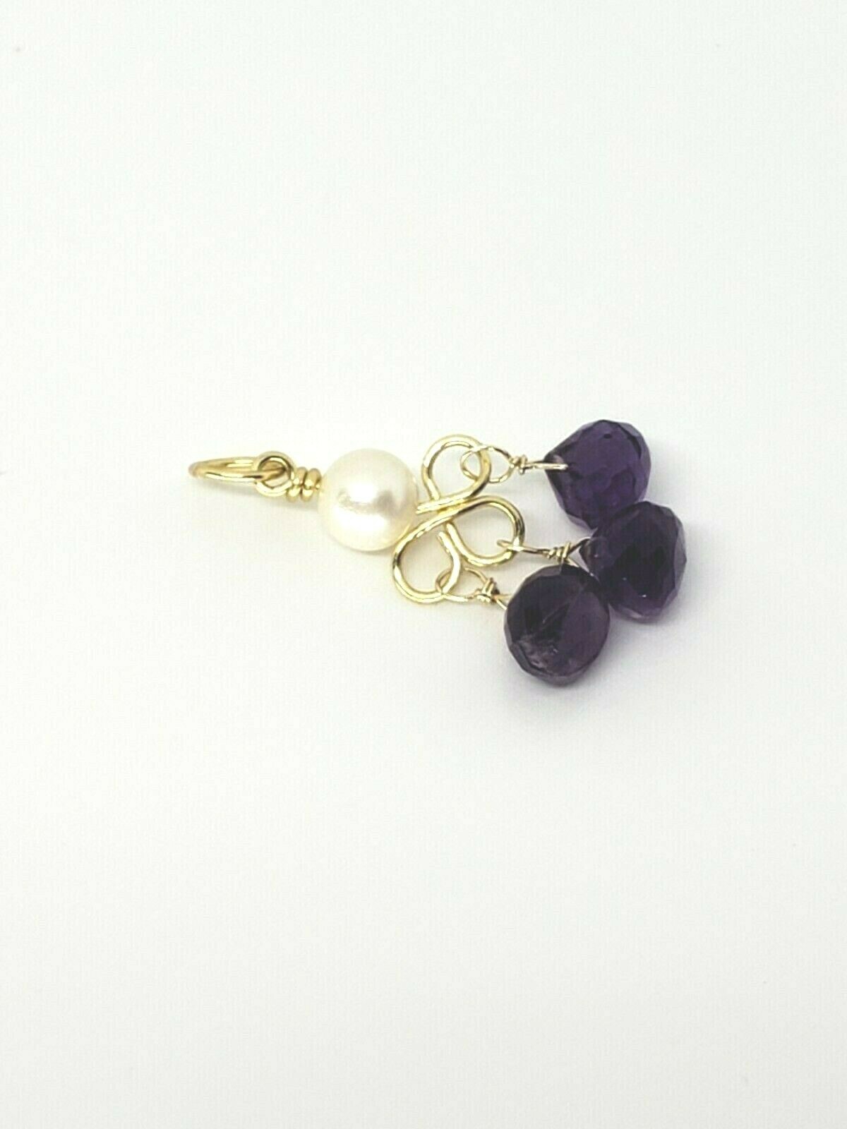 14k Yellow Gold Amethyst Briolette and White Pearl Chandelier Dangle Pendant