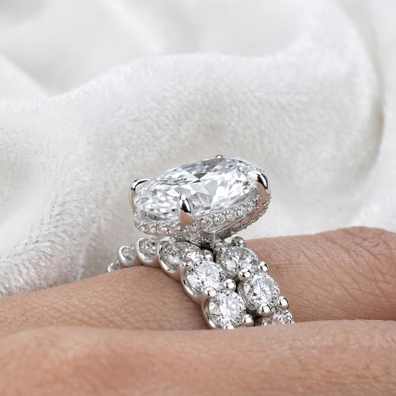 4.90Ct Oval-Cut VS1 Lab Grown Diamond Solitaire Wedding Set Ring Platinum 950